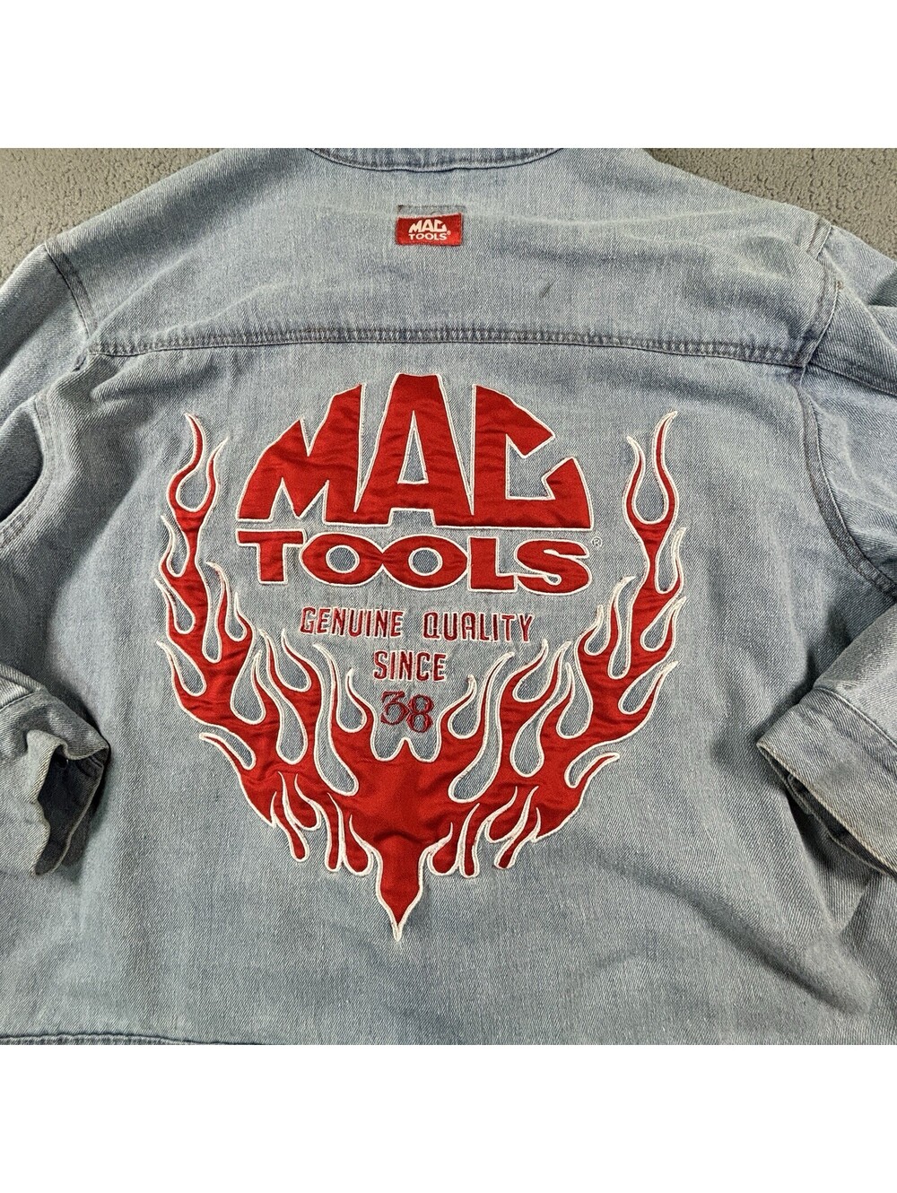 Vintage Mac Tools Denim Trucker Jacket Embroidered Racing Auto Mechanic Men’s XL - Picture 3 of 9